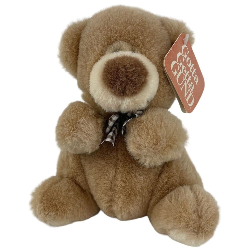 RARE Gund Checkers Teddy Bear 8” Plush #2209 Plaid Bow Tan Vintage 1993 HTF‎